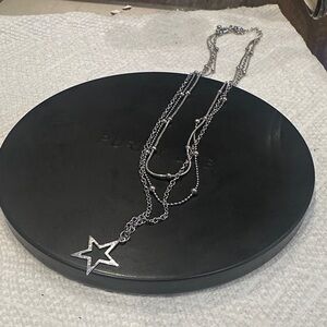 Triple layered Silver Star Pendant Necklace